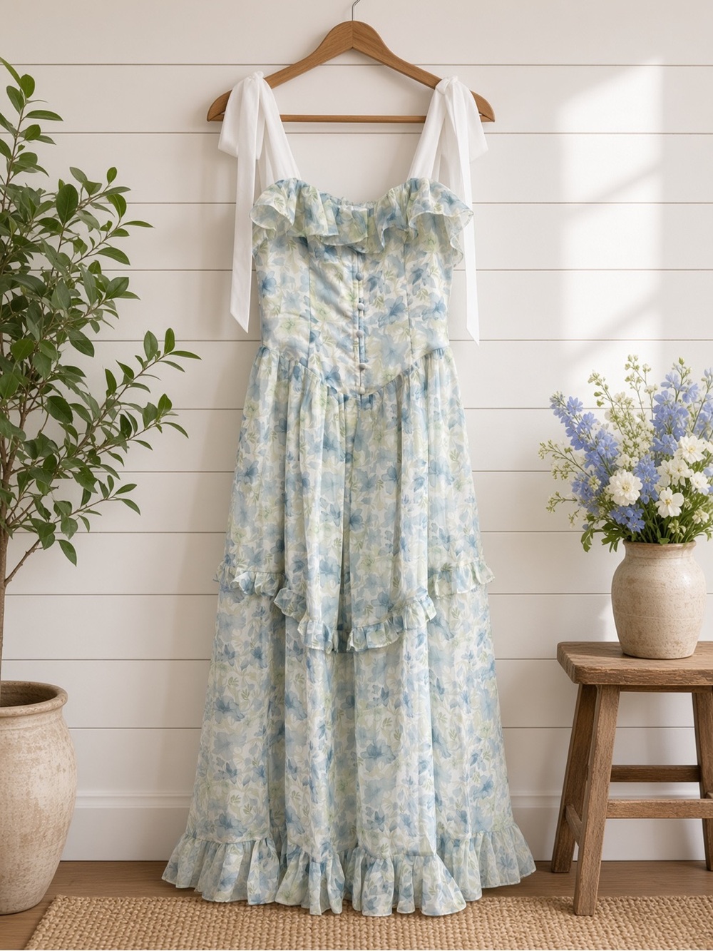 Floral Printed Shoulder Strap Midi Dress
